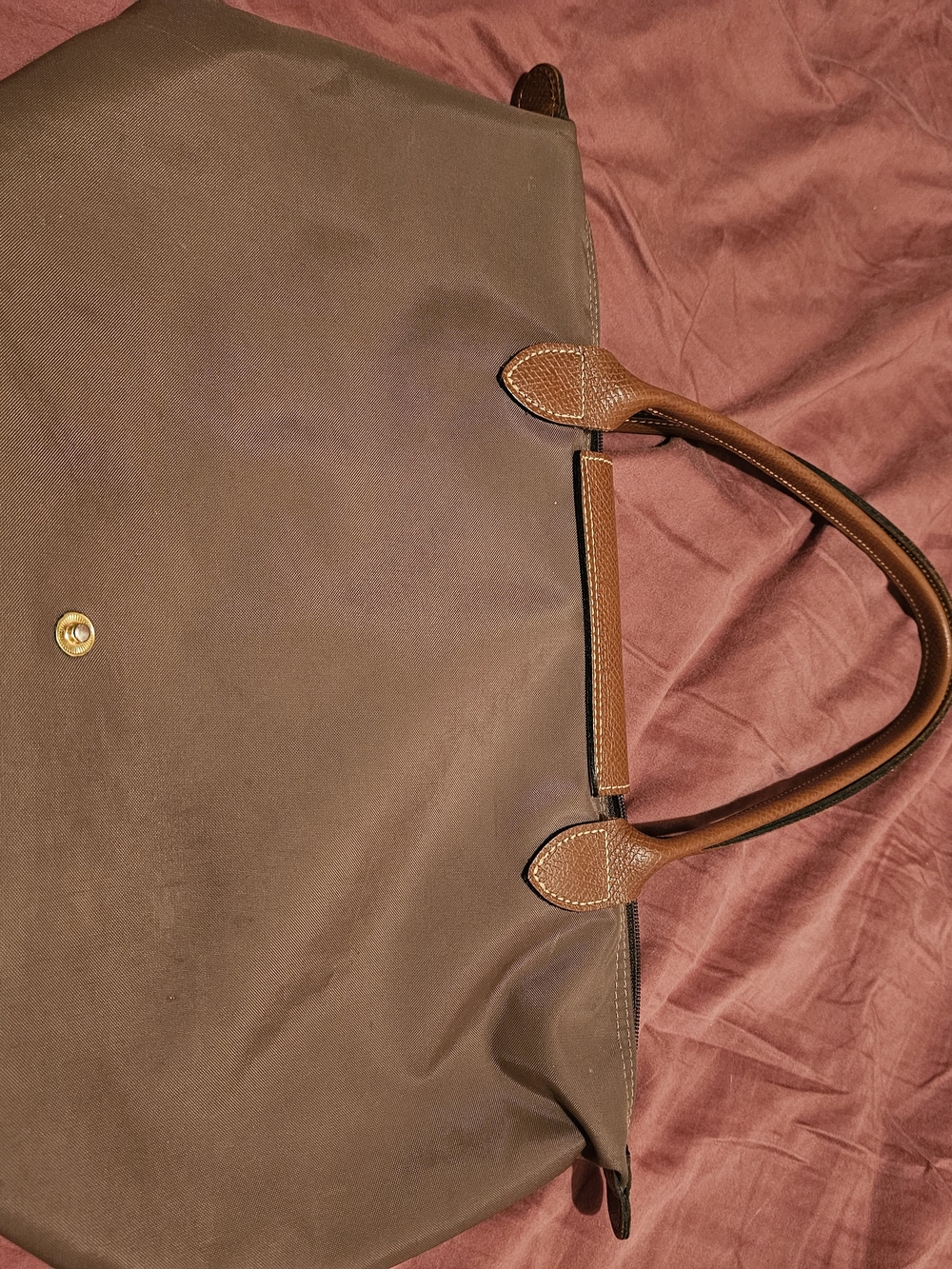 Longchamp Kaki Crossbody Tote with Brown Leather Trim - Picture 2 of 4